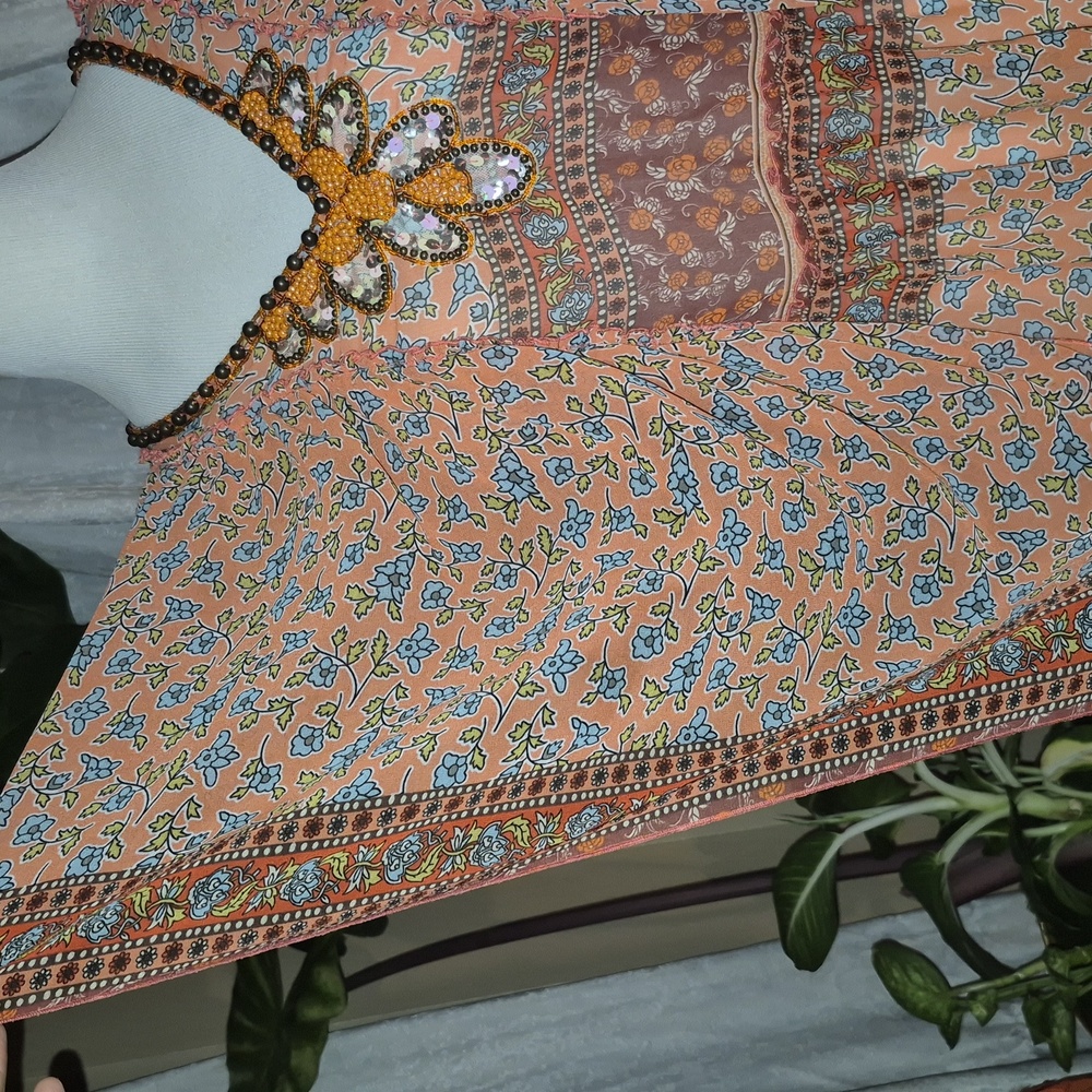 Moda International Orange and Brown Floral Top - Picture 3 of 6